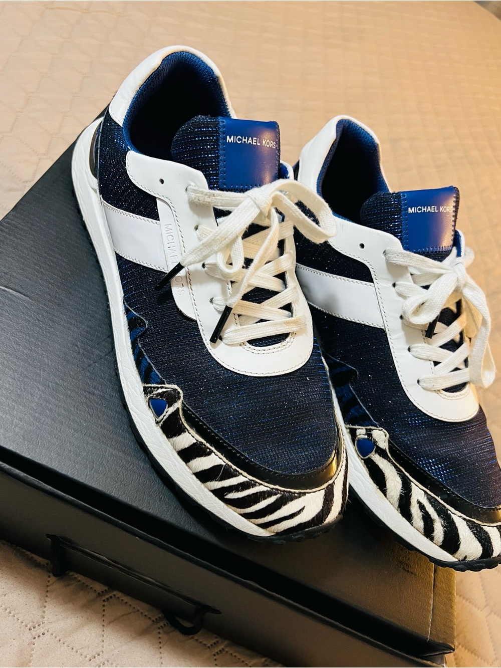 Michael Kors Navy, White & Zebra Accent women’s Sneakers